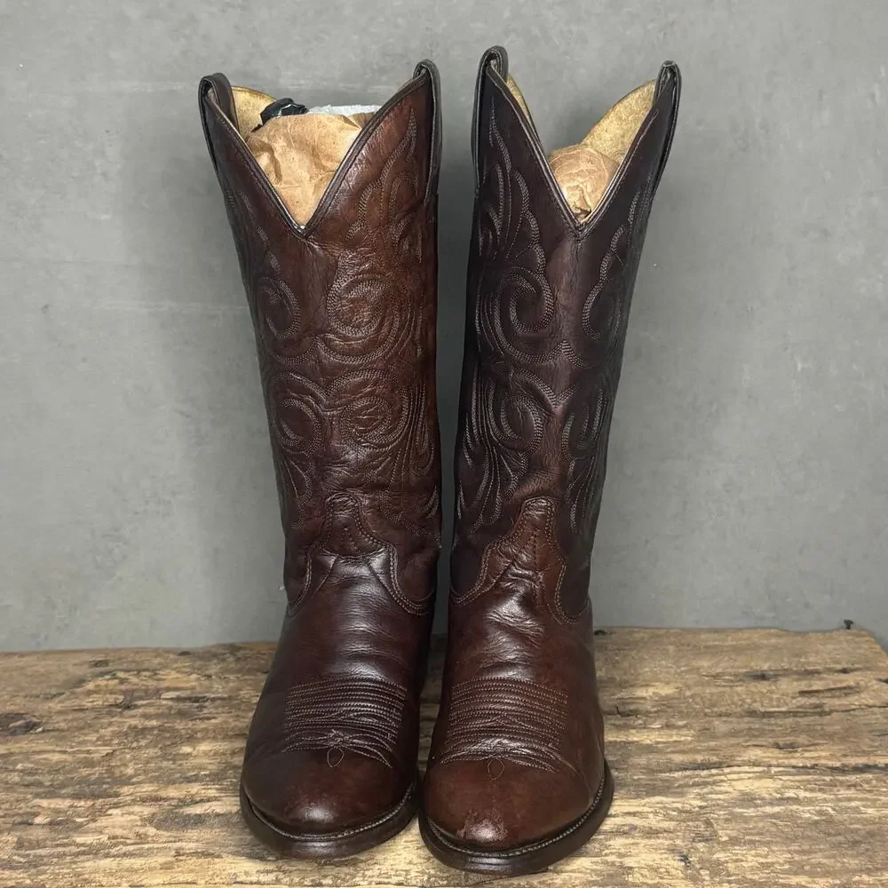 Vintage Wrangler USA Brown Leather Cowboy Western Boots Men's 9D